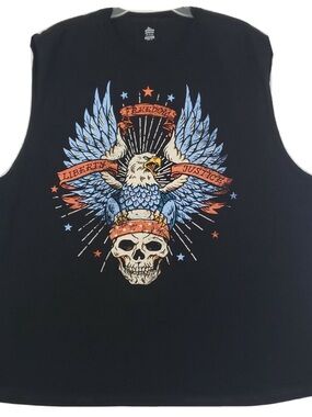 Black Graphic Tank with Eagle & Skull Design